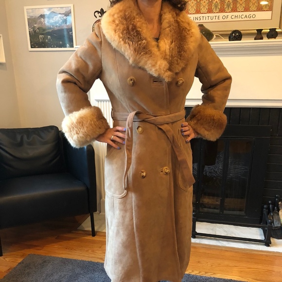 Sawyer of Napa California Jackets & Blazers - 1970s Vintage Suede Shearling and Fox fur coat